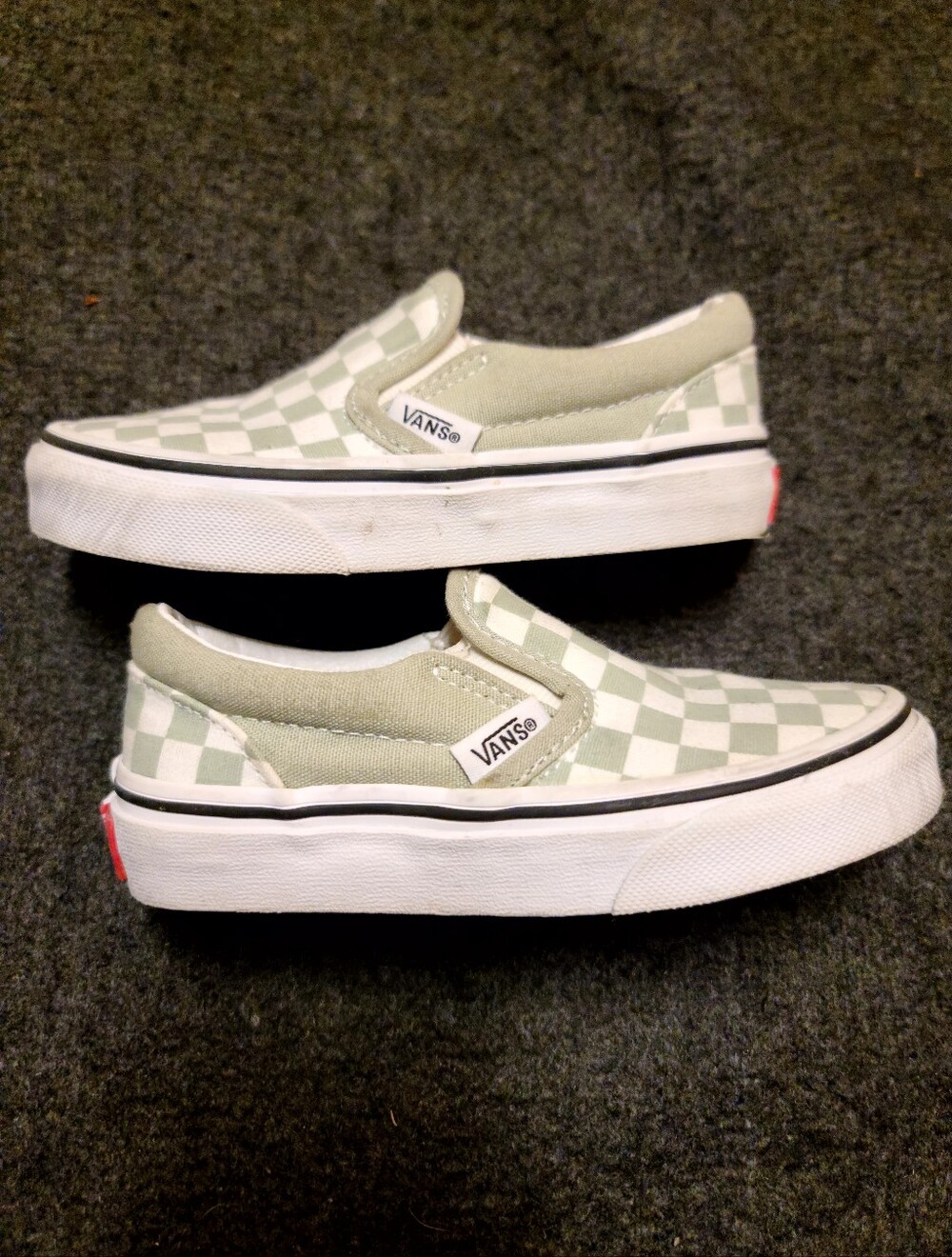 VANS Checkered Slip On Skater Shoes Youth Size 10.5 - Gray & White Classic Usedo